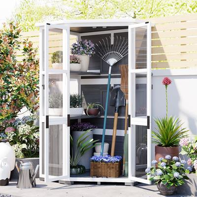 63'' Height Garden Wood Storage Cabinet Outdoor Tool Storage Shed Mini Greenhouse - 36.6x21.9x63