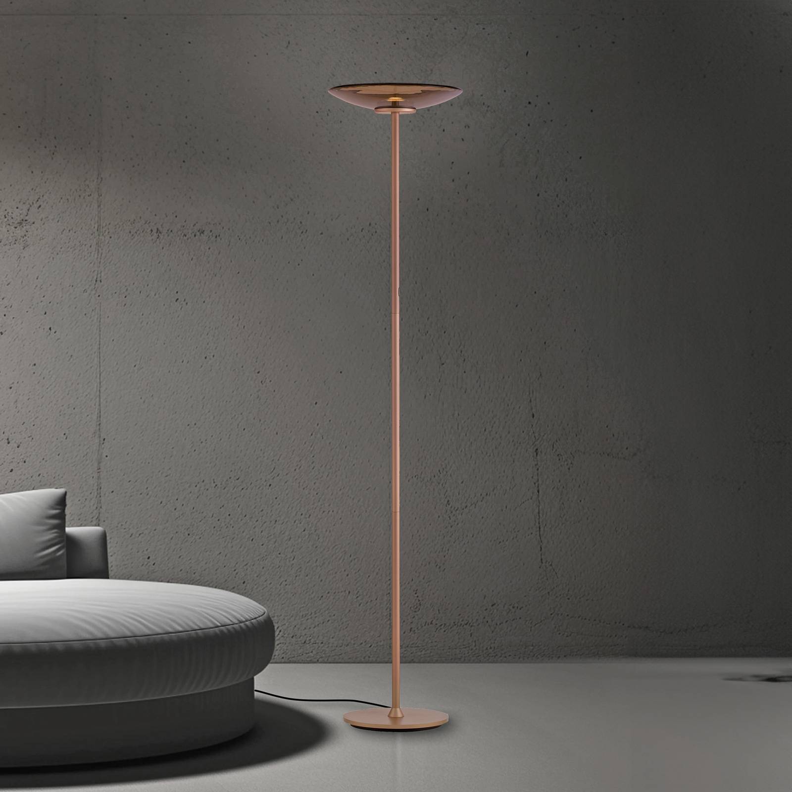 PURE LED Deckenfluter Moon, dimmbar, bronze / altmessing, für Wohn- / Esszimmer, Aluminium, Modern, LED Stehlampe