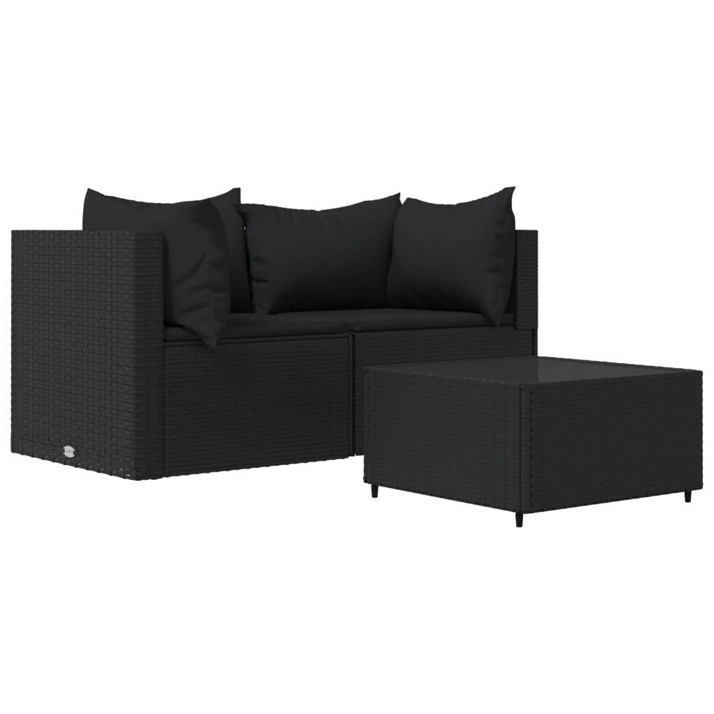 vidaXL 3-tlg. Garten-Lounge-Set mit Kissen Schwarz Poly Rattan Image