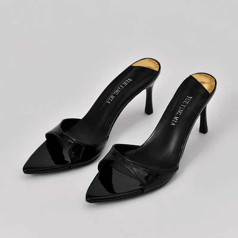 Pointed Stiletto Heels Women Pumps Patent Leather 2024 Summer Designer Mule Sandals Elegant Sexy Office High Heels Women Shoes