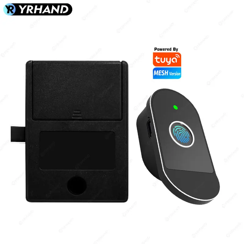 YRHAND Intelligentes Schrankschloss mit Fingerabdruck und Tuya-APP-Steuerung, biometrischer schlüsselloser Zugang, Fernzugriff für Schubladentresor im Home Office Image