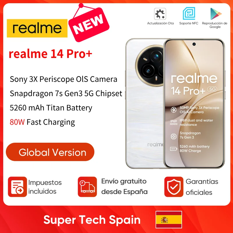 Realme 14 Pro+ 5G Mobiltelefon Sony IMX896 OIS Kamera 3X Periskop Snapdragon ® 7s Gen 3 Chipsatz 5260 mAh 50 MP 120 Hz 80 W Ladung Image