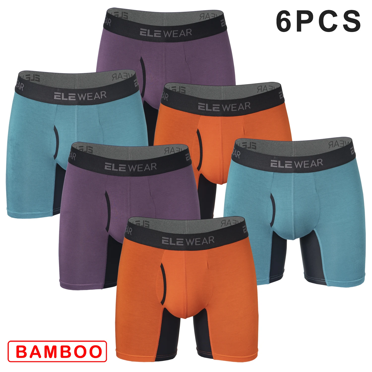 6-teilige Bambus-Männerunterwäsche mit Öffnung, atmungsaktive Herren-Boxershorts, Herrenhöschen, Unterhosen, Übergröße, modische Boxershorts Image