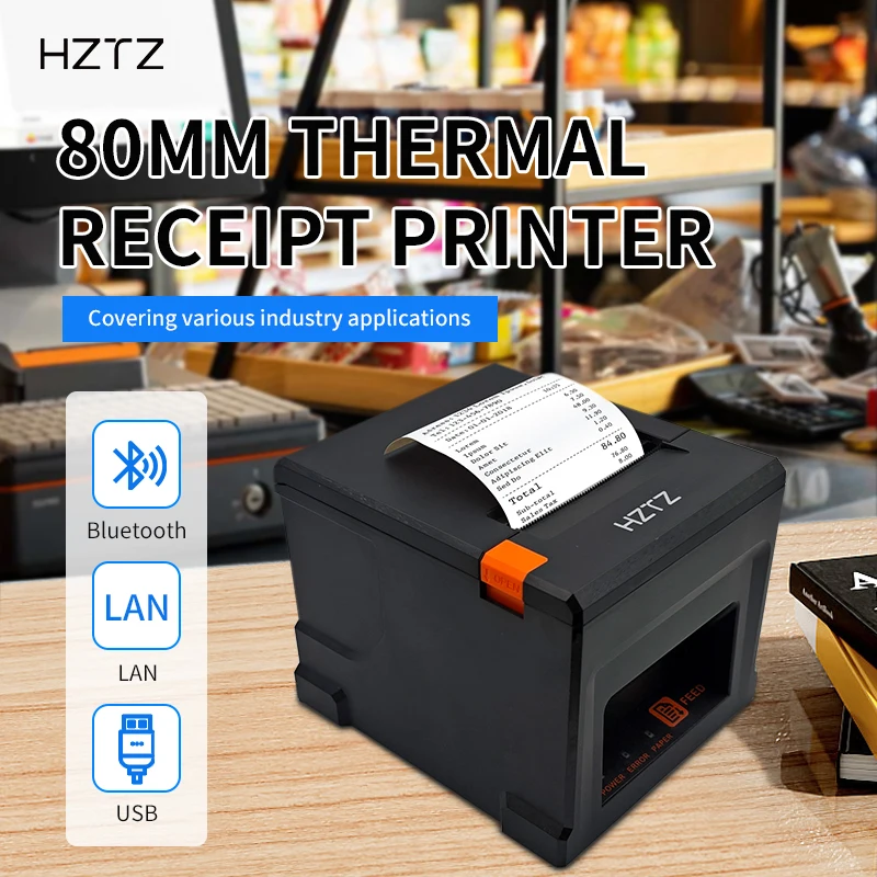 HZTZ 80 mm Thermo-Belegdrucker HZ-8360 Automatischer Schneider Restaurant Küche POS-Drucker USB LAN Bluetooth Image