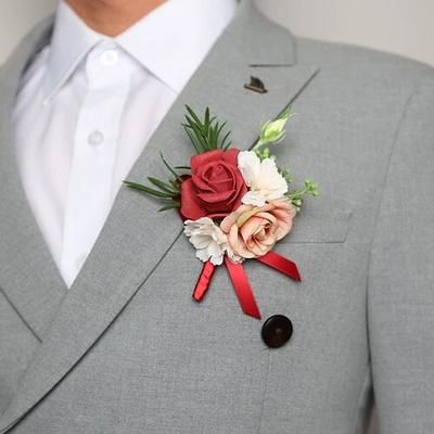 boutonniere da sposa maschile boutonniere rosa e rosso per sposo e testimoni accessori floreali decorazioni per abiti da ballo