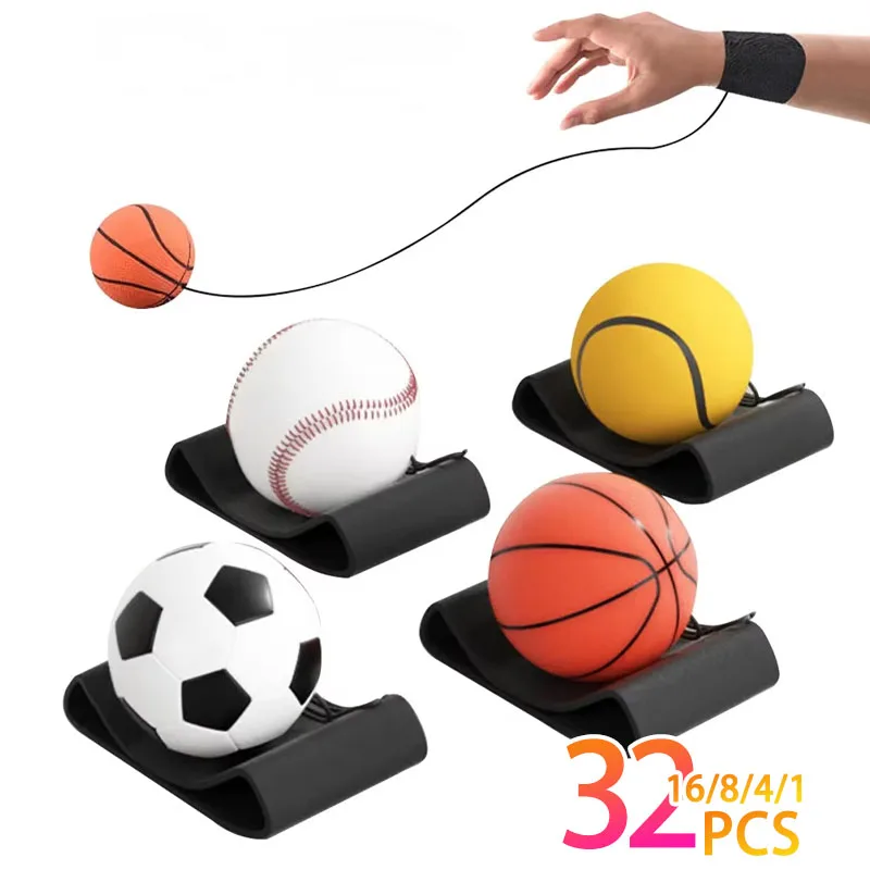 1-32PCS Elastische Hand Flick Ball mit Handgelenk Strap PU Hüpfball für Kinder Outdoor Fitness Übung Hand werfen Ball Zubehör Image