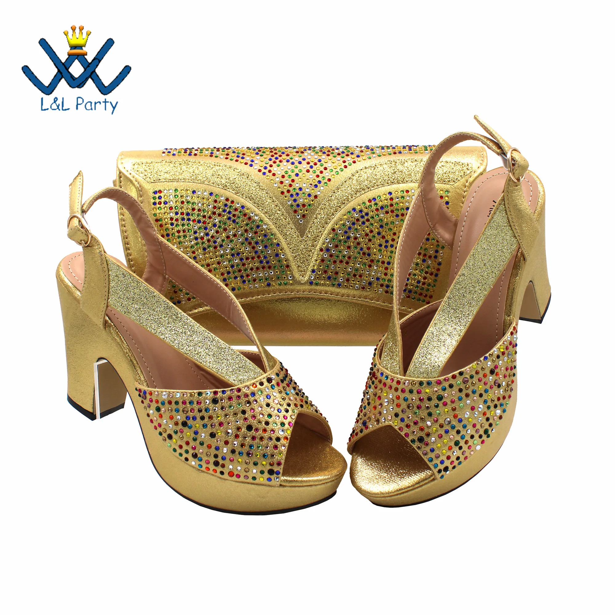 Buckle Strap Sandals Nigerian Women Shoes and Bag Set in Green Color with Wedges Heels For Ladies Party