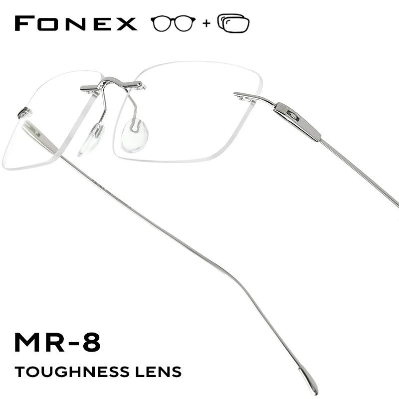 FONEX Progressive Brillen Anti Blau Licht Myopie Optische Linsen Brillen Männer Randlose Brillen Frauen Titan Rahmen Image