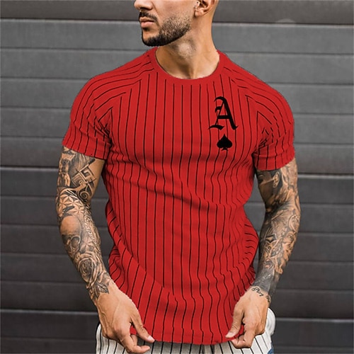 Per uomo Top estivi Maglietta da palestra Camicia fitness Girocollo Maniche Corte Casual Quotidiano Palestra Asciugatura rapida Alta elasticità Traspirazione del sudore Patchwork A righe Bianco Rosso