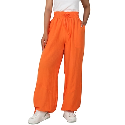 Damen Baumwoll Mischung Stoffhosen Palazzo-Hose Mode Streetwear Volle Länge Natürliche Taille Einfach Tasche Elastisches Kordelzugdesign Außenbereich Bequem Lässig Straße Pfauenblau Hellhimmelblau Image
