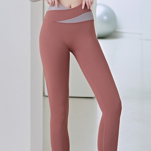 Damen Yogahose Yoga-Leggings Hohe Taille Pilates Fitnesstraining Training Strumpfhosen Einfarbig Hellbraun Schwarz Königsblau Spandex Sport Sportkleidung Dehnbar Schlank Image