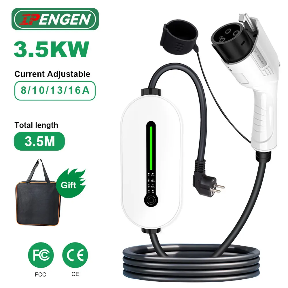 IPENGEN Tragbares EV-Ladegerät Typ 1, 8A-10A-13A-16A, verstellbares tragbares Autoladegerät mit IP66, wasserdicht, für Elektrofahrzeuge Image