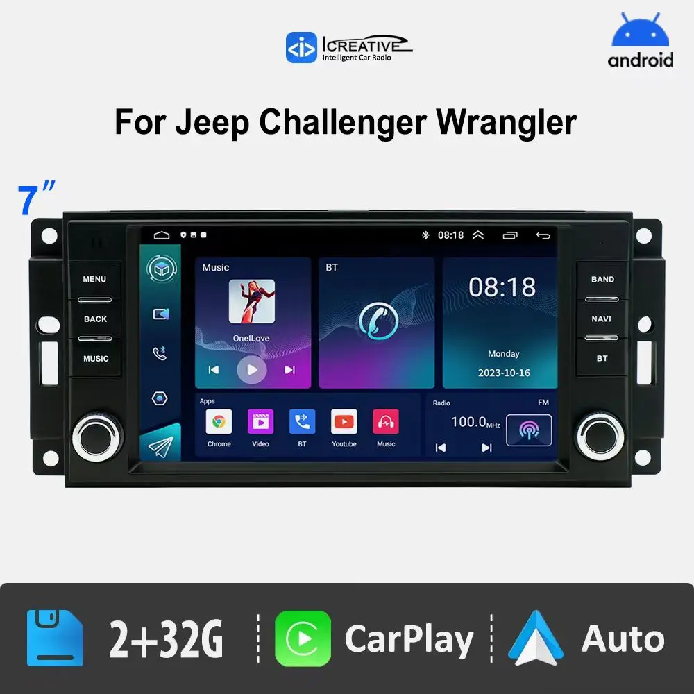 Auto-Multimedia-Player für JEEP Grand Cherokee Liberty Wrangler Chrysler 7 Zoll Dual Knöpfe Android Radio 2-32 GB Carplay GPS WiFi Image