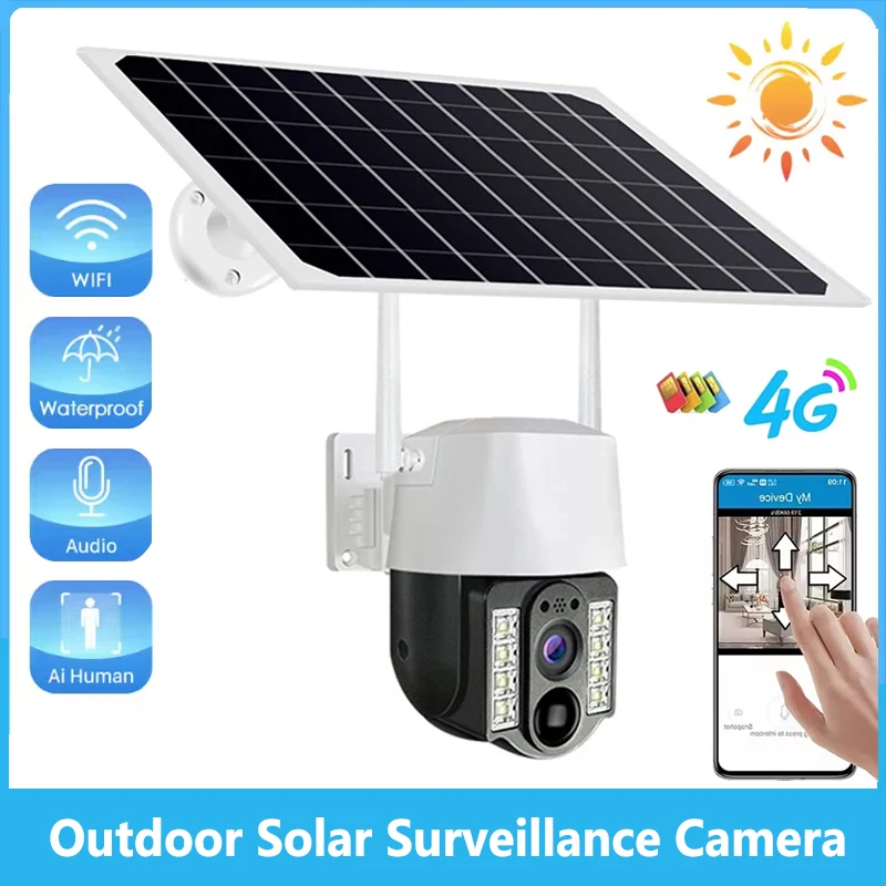 Solar WiFi PTZ Kamera 4G Sim Outdoor Wasserdichte IP Kameras PIR Bewegungserkennung Nachtsicht Eingebaute Batterie Überwachung Cam Image