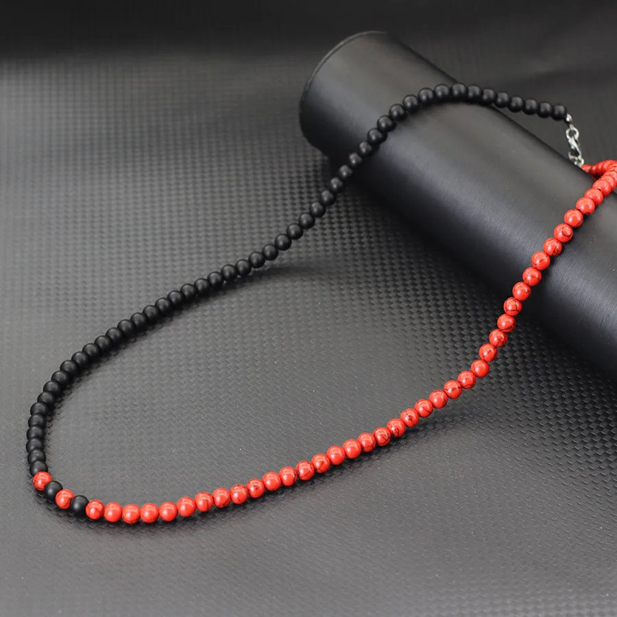 Mode Bicolor Naturstein Halskette Männer 6mm Hämatit Howlith Tigeraugen 24 Zoll Lange Kragen Homme Meditation Zubehör Image