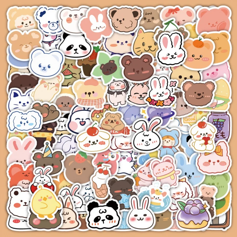 100 Stück süße Bären-Aufkleber, Vinyl, wasserfest, Aufkleber für Laptop-Wasserflaschen, Skateboard-Aufkleber Image