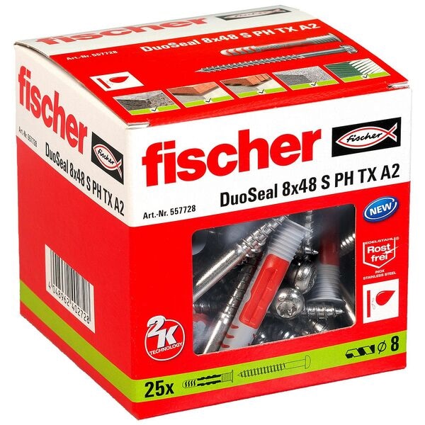 fischer Dübel mit Schrauben »DuoSeal 8x48 S PH TX A2 2K« 25 Stück grau Image