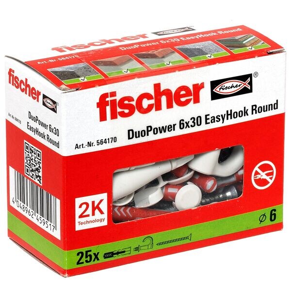 fischer Dübel mit Schrauben »EasyHook Round - DuoPower 6x30 2K« 25 Stück grau Image