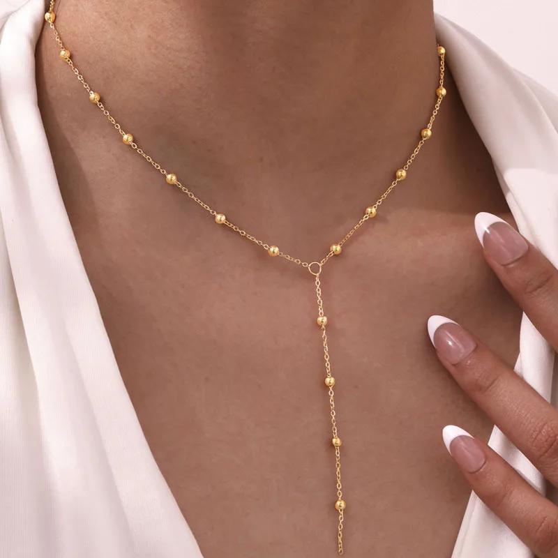 Collana Lariat a catena lunga con perline a forma di Y, collana girocollo in acciaio inossidabile per donna, gioielli di moda estivi