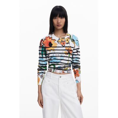 Striped floral sweater