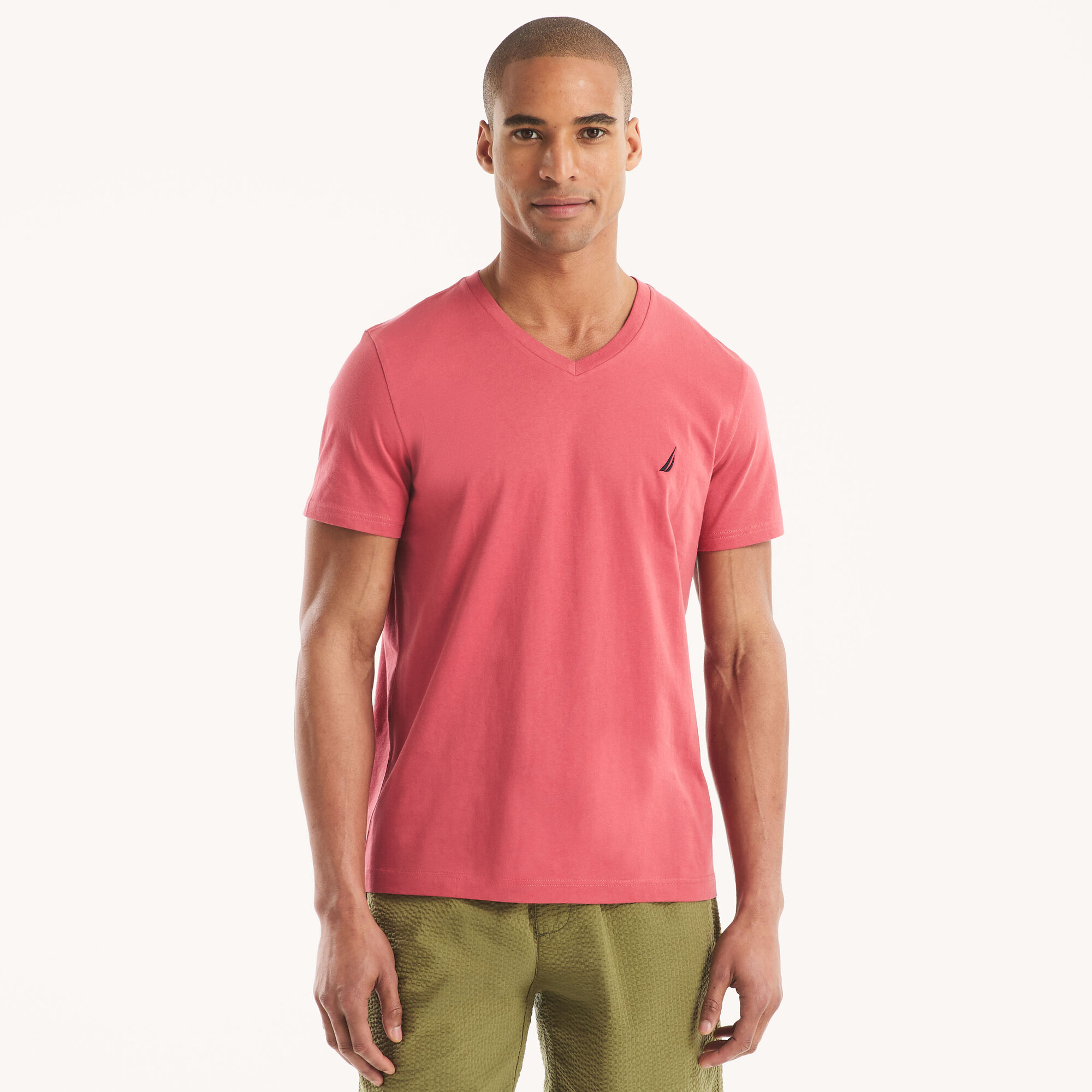 Nautica Men's V-Neck Deck T-Shirt 621 (Mineral Red), S