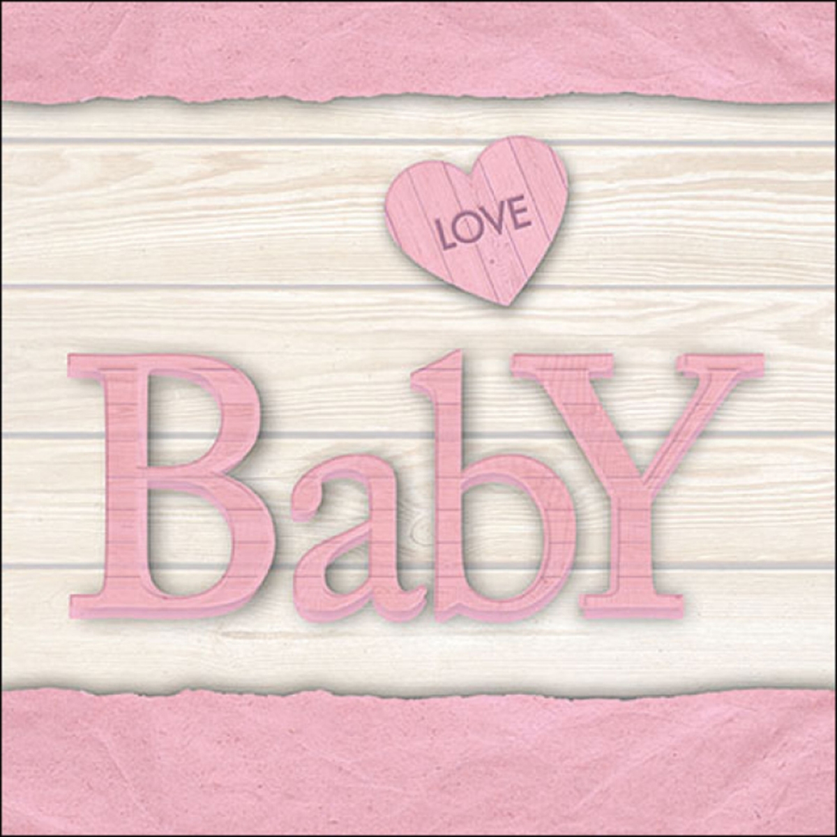 Ambiente 20 Servietten Papier 33x33cm 3-lagig - hochwertige Einweg Papierservietten Baby Holzoptik Motiv Herz LOVE Taufe Geburt Babyparty Feier Tischdeko Image