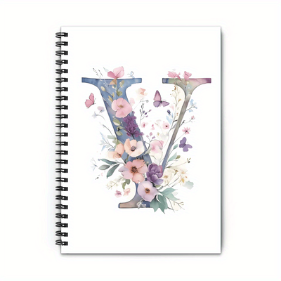 TEMU A5 Planner Notebook - A-z Letter Floral Monogram Initialspiral, Ideal For Journaling, Office Supplies, School Essentials, Back-to-school Gift For Or Friend, Mini Notebook, 50sheet (100pages) Image