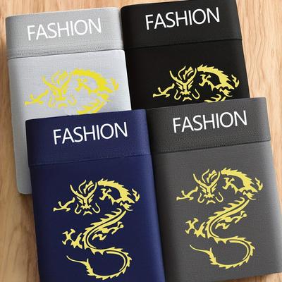 TEMU 4pcs Dragon Pattern Men's Underwear - Breathable, Comfortable, Flat-crotch Underwear, Suitable For Casual Sports - Soft, Quick-drying, Fresh Image