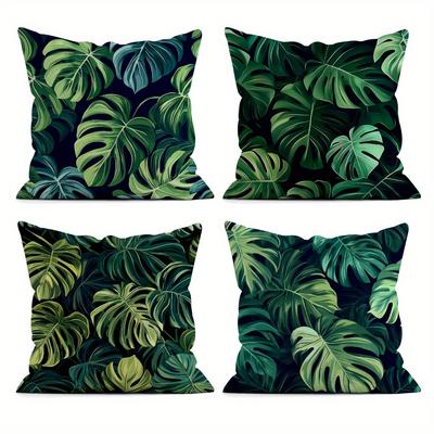 TEMU 4pcs Tropical Leaf Single Pillowcase, Palm Leaf Design In , Suitable For Daily, Home, Outdoor, Porch Decoration, No Pillow Core, Single-sided Print Image