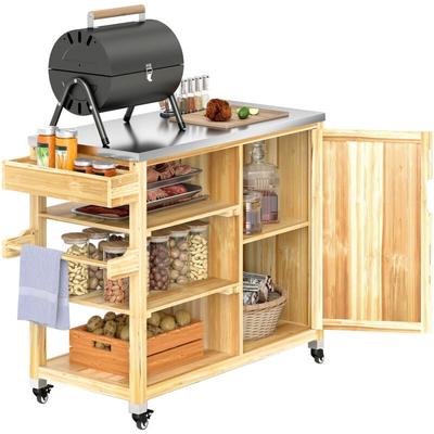 Outsunny - Grillwagen 6-Etagen Servierwagen mit Arbeitsfläche Handtuchregal, bbq Grilltisch aus Image