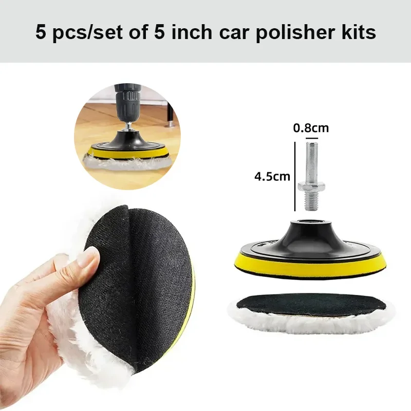 5-Zoll-Autopolierer-Set, Auto-Polieren, Wachsen, Polierscheibe, Pad für Auto, M10-Bohrer, Anschluss, Autolack, Pflege, Auto-Styling Image