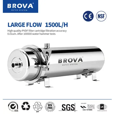 BROVA Whole House Water Filter System High Flow UF 1500L 0.01μm PVDF Membrane 304 Stainless Steel Reusable with 5-Year Lifespan