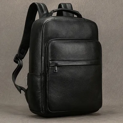 Hot Sale 15.6" Men Laptop Backpack Genuine Leather Waterproof Backpack Fashion Travel Bags School Bag Leather Bookbag Daypack