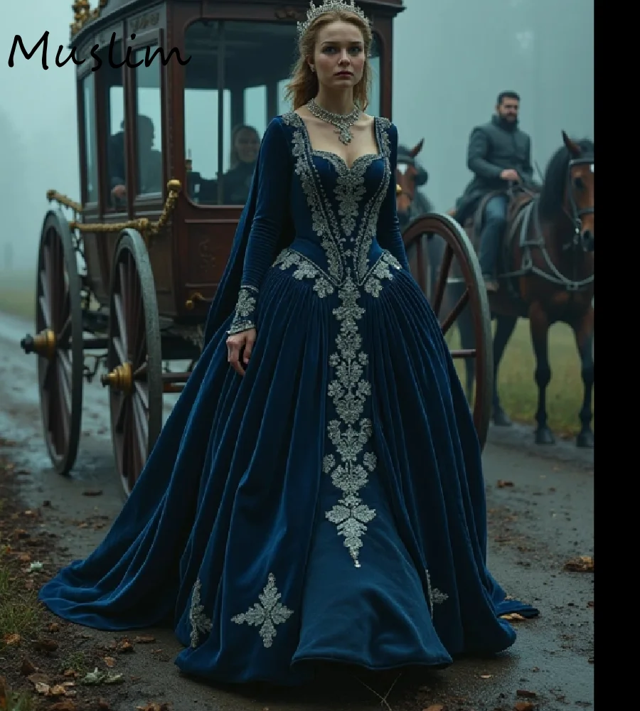 Viktorianisches edwardianisches Marineblaues Abendkleid mit Cape Ottoman Mihrimah Sultan Ballkleider Elf Keltische Hexe Formelle Party Maßgeschneidert