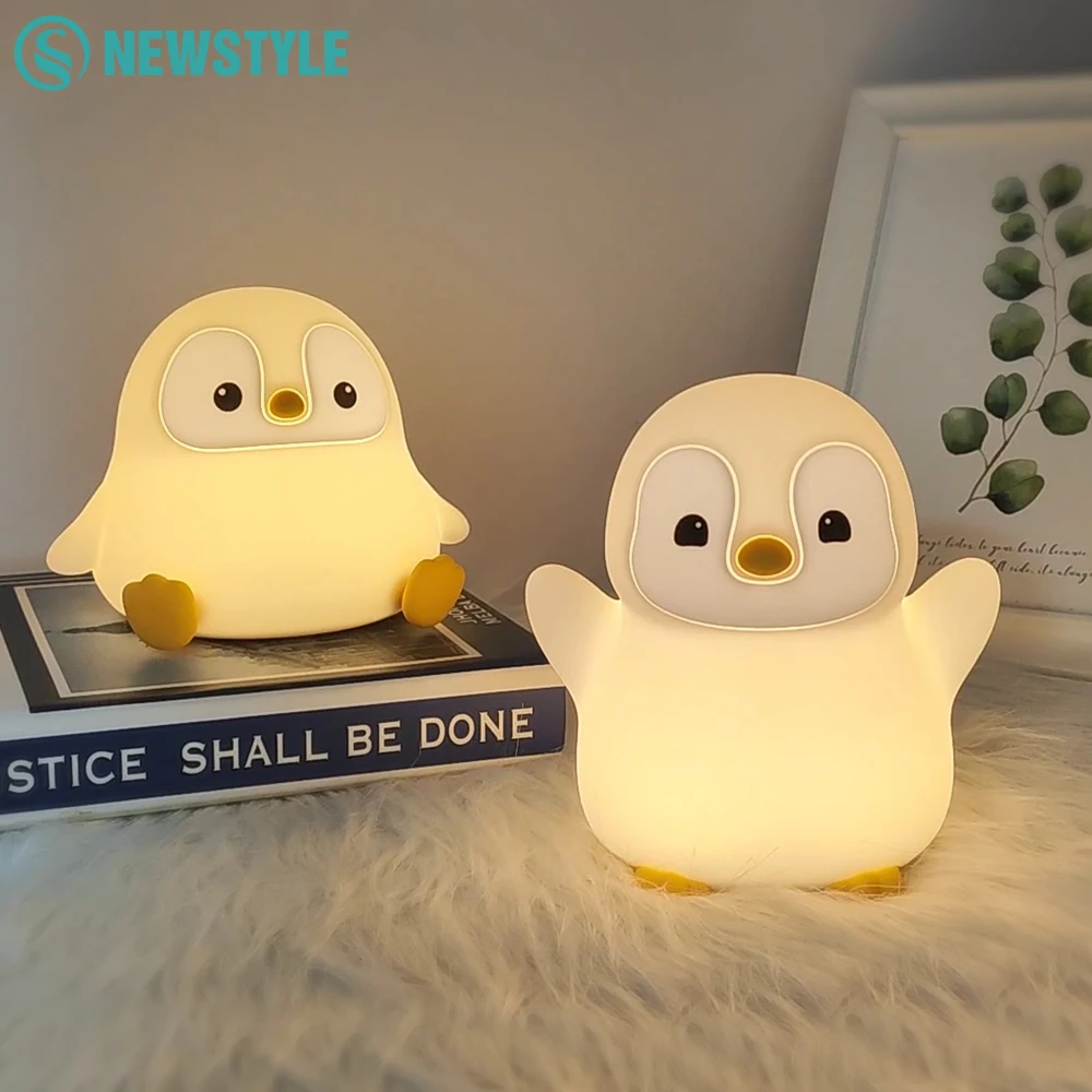 Neues süßes Silikon-Pinguin-Nachtlicht, wiederaufladbar, zum Schlafen, Kinderzimmer, Baby-Nachtlichter zum Stillen, Kleinkind-Dekoration
