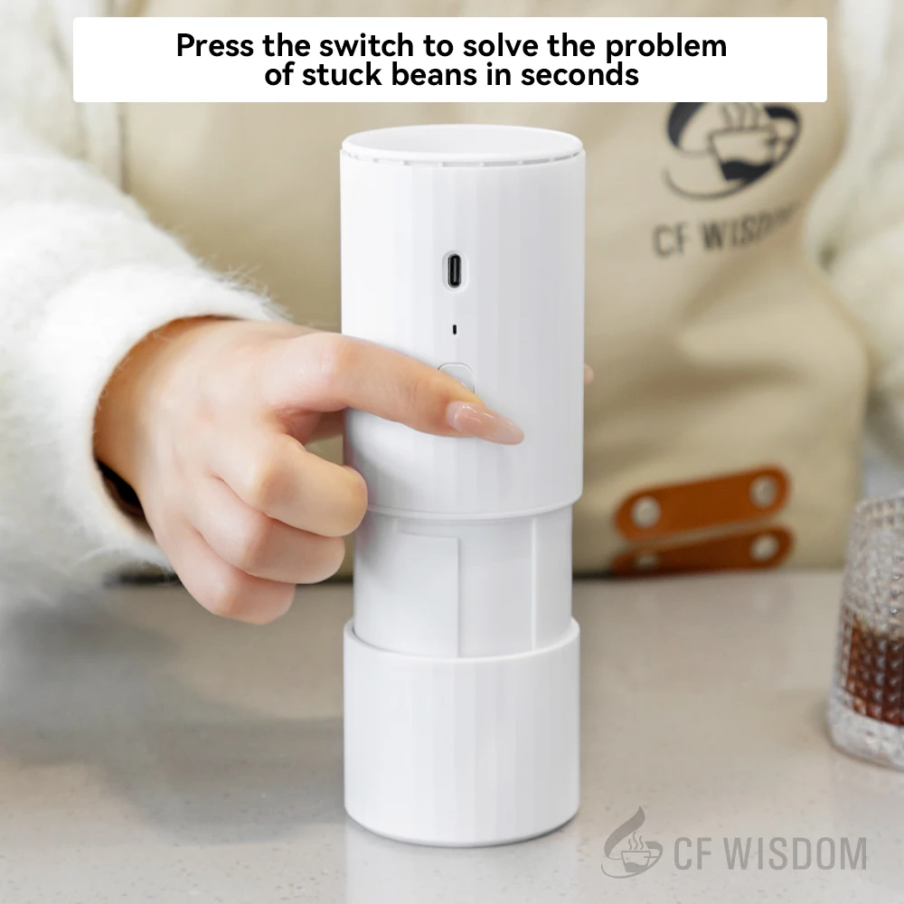 CF WISDOM Keramik-Elektro-Kaffeemühle, ultralange Standby-Zeit, 30 g Bohnen-Aufbewahrung, Keramik-Fünf-Sterne-Gramm, Espresso, zum Übergießen auf Reisen.