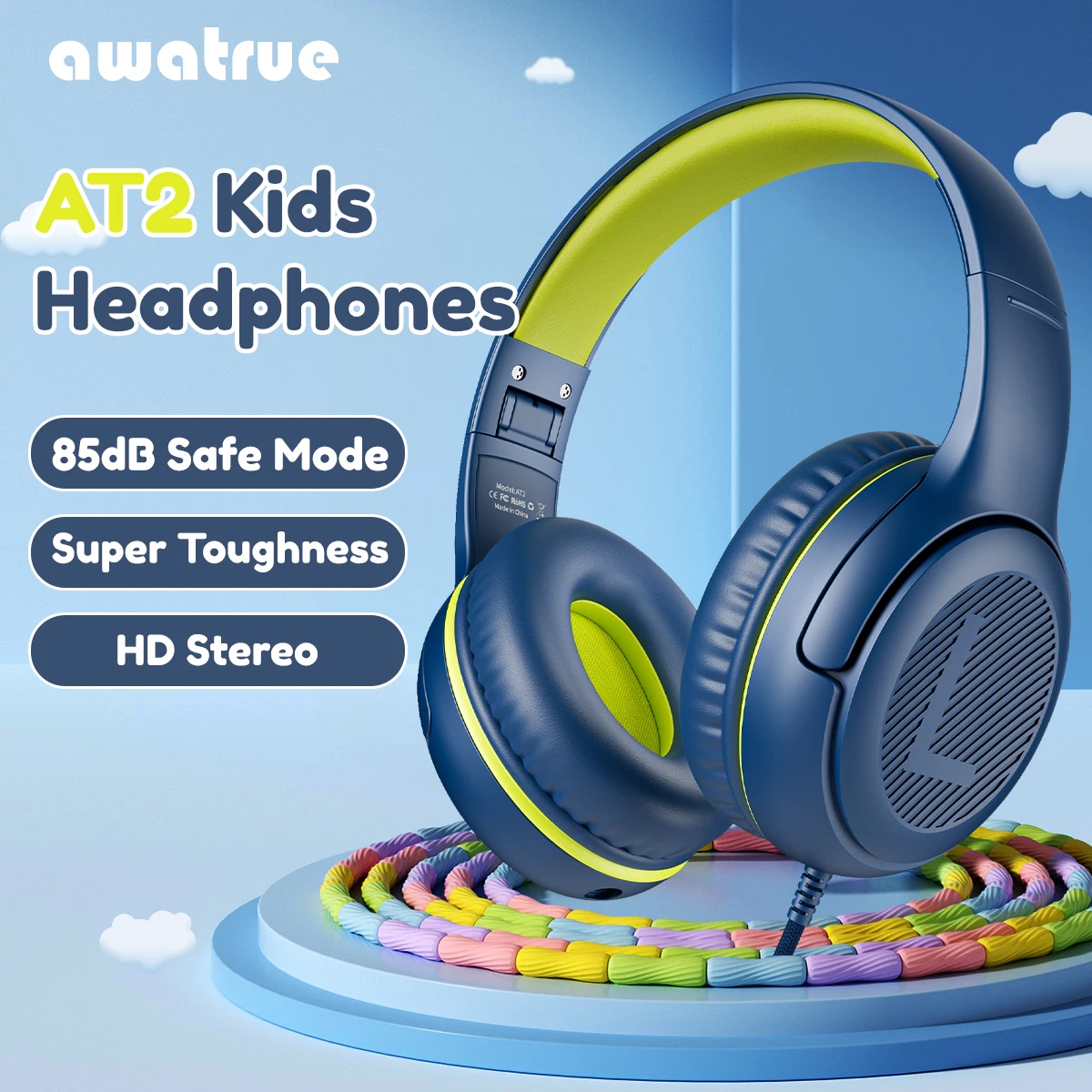 AWATRUE AT2-Headset, 3,5-mm-Surround-Stereo-Gaming-Kopfhörer mit Mikrofon, weiche Memory-Ohrenschützer für PC, Laptop, Kinder für Schule und Kleinkinder Image