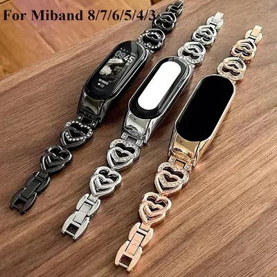 Armband für Xiaomi Mi Band 8 7 Uhren armband für Mi Band 5/6/4/3 Mode Ins Liebe Herz Metall Armband Image