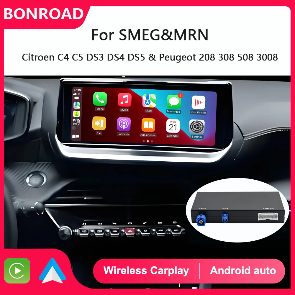 Bonroad Wireless Carplay Android Auto Airplay Autolink Per Peugeot Citroen SMEG MRN Picasso C4 C5 DS4 DS3 308 508 208 3008 Image