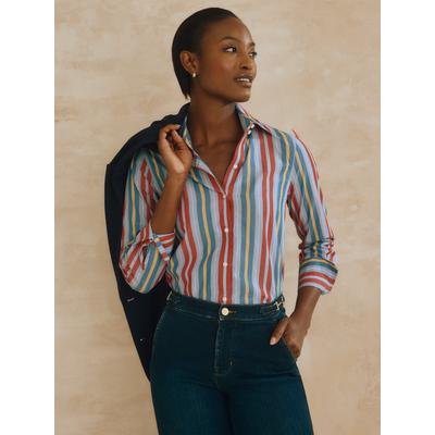 J.McLaughlin Women's Sloane Shirt in Regatta Stripe: J.McL x Thomas Mason Marine/Scarlet, Size XS | Cotton