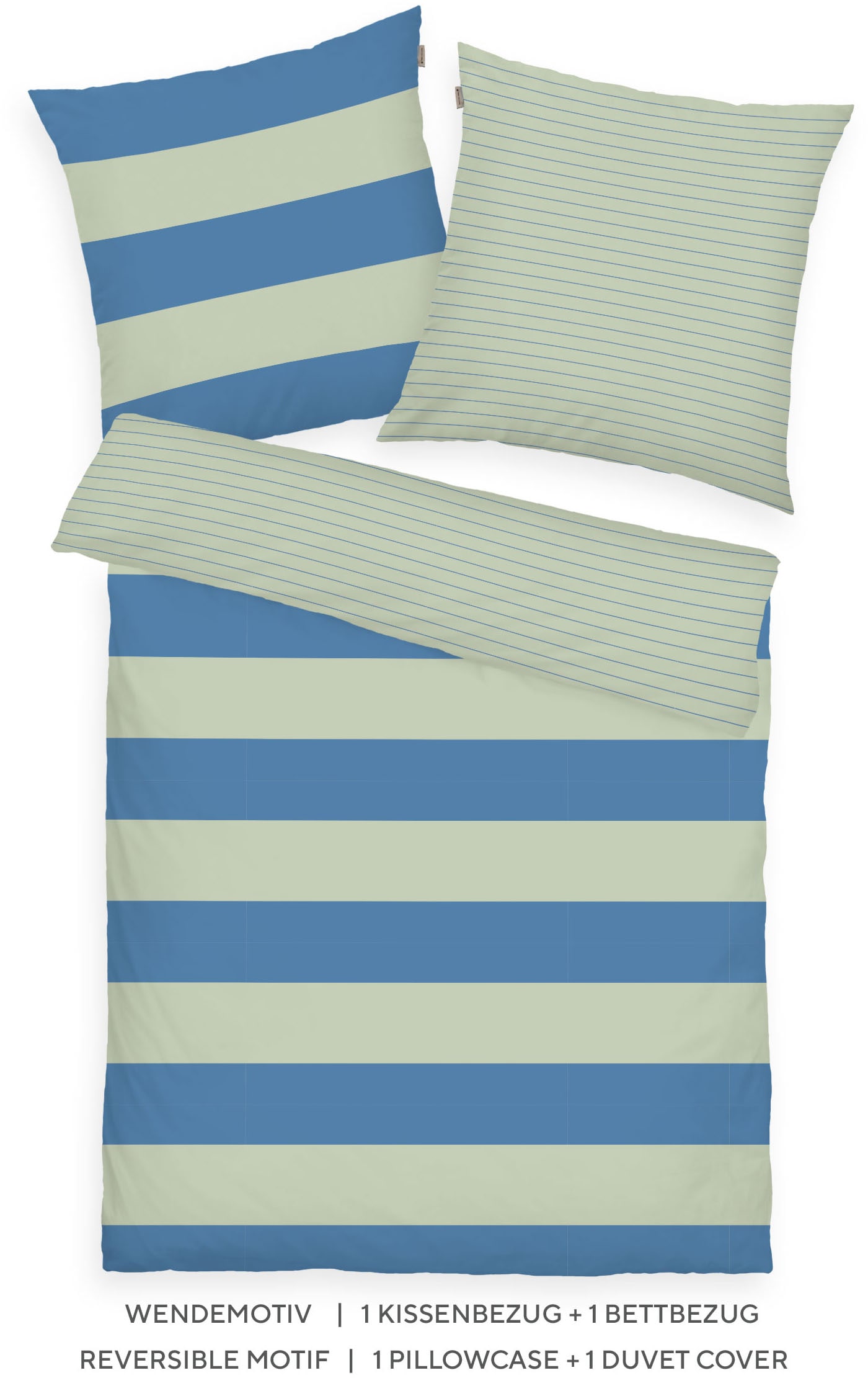 Bettwäsche TOM TAILOR HOME "BOLD STRIPES in Gr. 135x200cm, 155x220cm oder 200x220cm", grün (grün leaf, cool blau), B/L: 155cm x 220cm, 1 Stk., 1 Stk., Renforcé, B/L: 80cm x 80cm, 2 Stk., Renforcé, Obermaterial: 100% Baumwolle, Bettwäsche,...