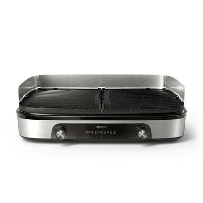 PHILIPS Tischgrill "HD6222/90 5000 Series, 2 Heizzonen, wendbare Platten", schwarz (schwarz, silber), B:52,8cm H:14,9cm T:35,2cm, Kontaktgrill_Standgrill_Tischgrill_Teppanyakigrill, mit einstellbarer Temperatur u. Grillfläche von 1400 cm² Image