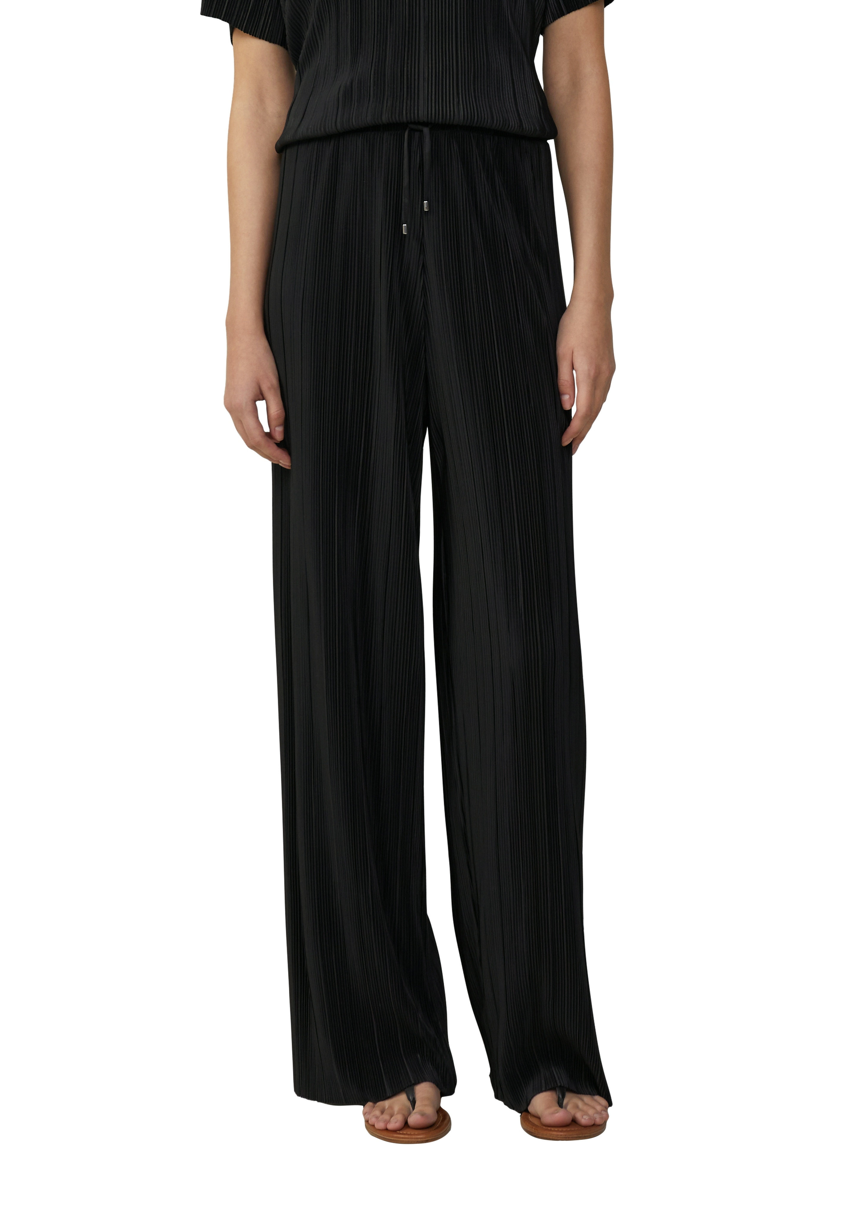 Stoffhose S.OLIVER, Damen, Gr. 46, N-Gr, schwarz, Web, Obermaterial: 100% Polyester, unifarben, bequem lang, Hosen, Sommerhose mit Kordelzug