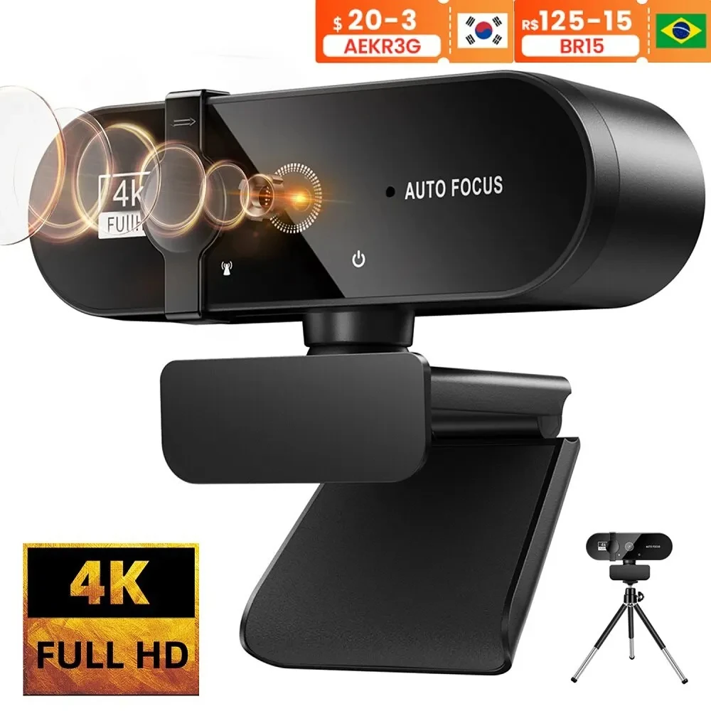 Webcam 4K Mini fotocamera 1080P Webcam Full HD 2K con microfono Webcam USB 30fps per fotocamera di riprese video per PC portatile con messa a fuoco automatica