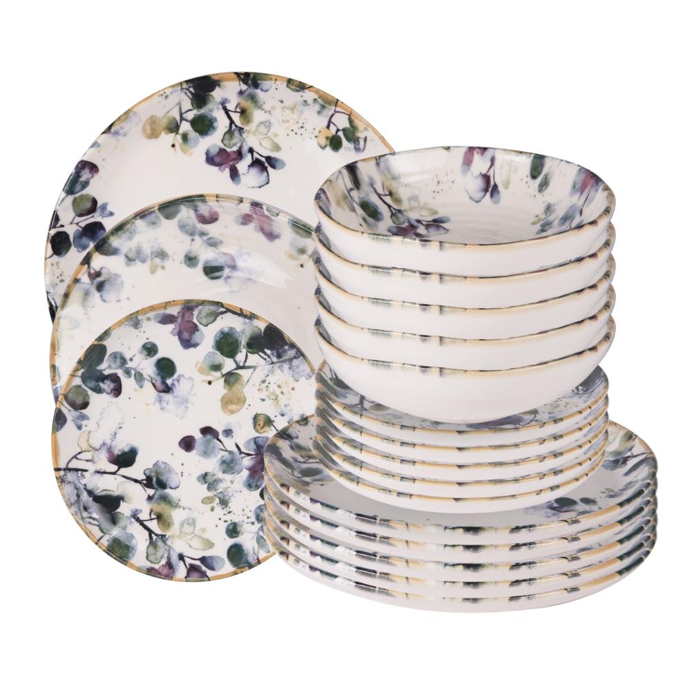 Service d'assiettes 18 pièces multicolore en faïence
