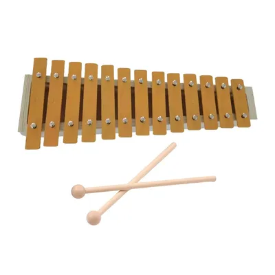 13 Notes Glockenspiel Classic Wood Color Xylophone Metal Keys Percussion with 2 Mallets Gift for