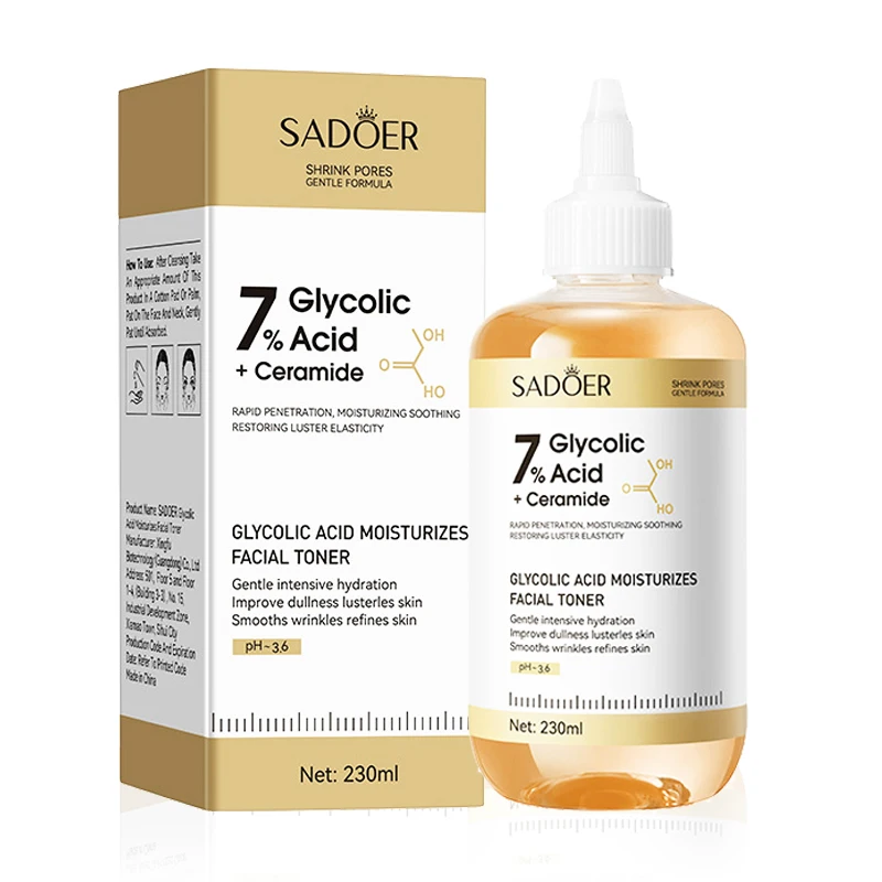 SADOER acide glycolique tonique visage sérum soin de la peau du visage hydratant Toner pour le visage raffermissant nourrissant visage Essence soins de la peau