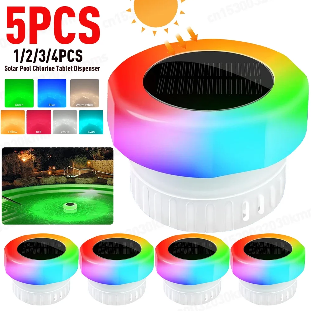Distributeur solaire flottant de piscine, combo de piscine, comprimés de brome flottants, lumière colorée pour baignoire de spa