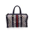 Autentica borsa Gucci Vintage Blue Monogram Canvas e pelle Web Boston Bag