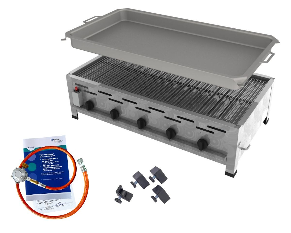ChattenGlut Gasbräter 5-flammig 18kW Tischgerät Rost und Stahlpfanne mit DGUV Image
